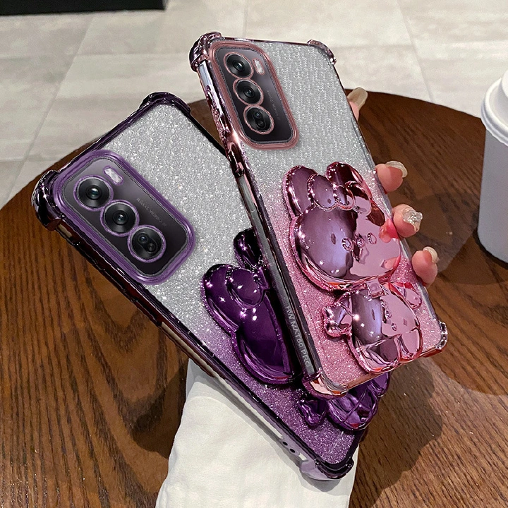 Infinix case:Cute Rabbit Stand Phone Case for infinix note60/spark40/40pro,Infinix Hot 60i/Hot 50 , Electroplated Glitter Shockproof Cover with Lens Protector, Magnetic Bracket