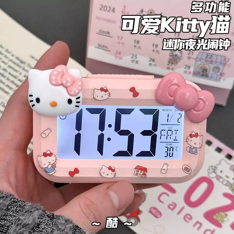 Hello Kitty Digital Alarm Clock, Multi-function LED Clock with Time/Date/Temperature Display for Students & Kids Bedroom