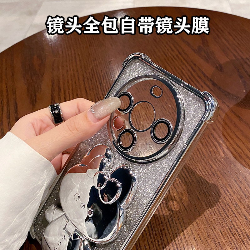 Infinix case:Cute Rabbit Stand Phone Case for infinix note60/spark40/40pro,Infinix Hot 60i/Hot 50 , Electroplated Glitter Shockproof Cover with Lens Protector, Magnetic Bracket