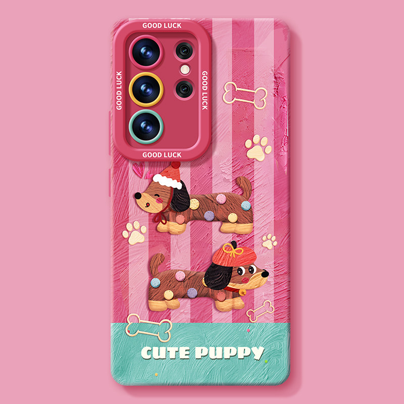 Samsung cover/case S26/S25/S24/S23/S22,Cute Dachshund Dog Silicone Phone Case For Samsung Galaxy S26/S25/S24/S23 Plus Ultra Shockproof Cover With Optional Chain
