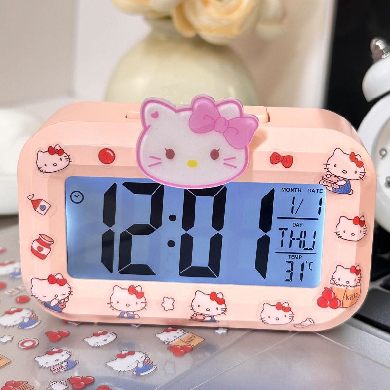 Hello Kitty Digital Alarm Clock, Multi-function LED Clock with Time/Date/Temperature Display for Students & Kids Bedroom