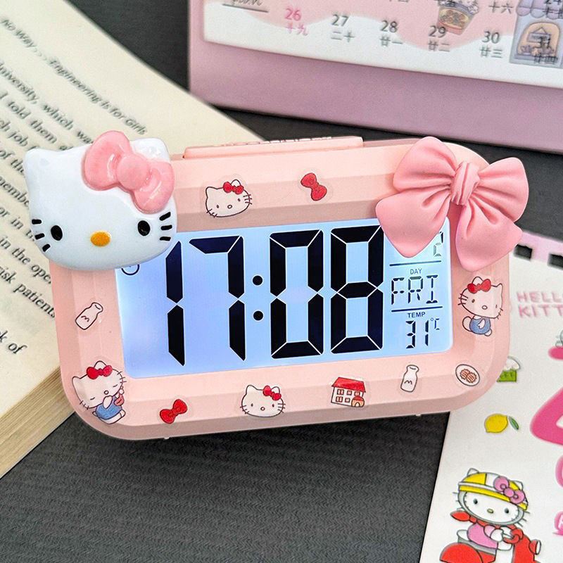 Hello Kitty Digital Alarm Clock, Multi-function LED Clock with Time/Date/Temperature Display for Students & Kids Bedroom