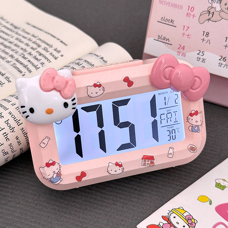 Hello Kitty Digital Alarm Clock, Multi-function LED Clock with Time/Date/Temperature Display for Students & Kids Bedroom