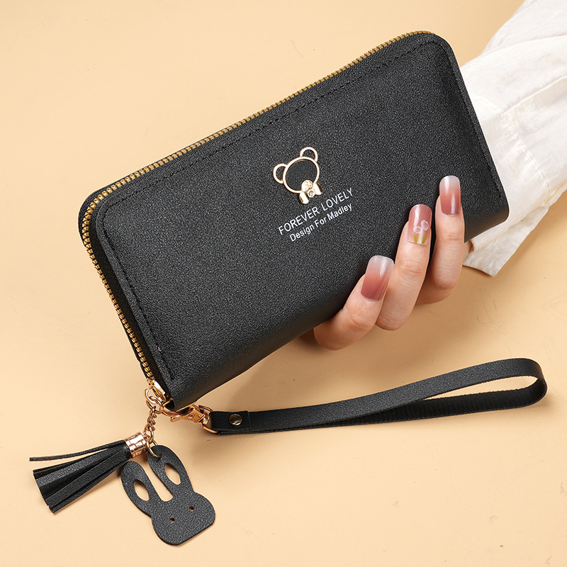 Women's wallets:Bear Tassel Long Zipper Wallet, Multi-Function Card Holder Phone Purse
