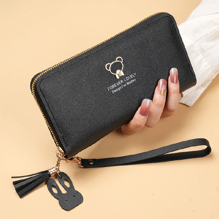 Women's wallets:Bear Tassel Long Zipper Wallet, Multi-Function Card Holder Phone Purse