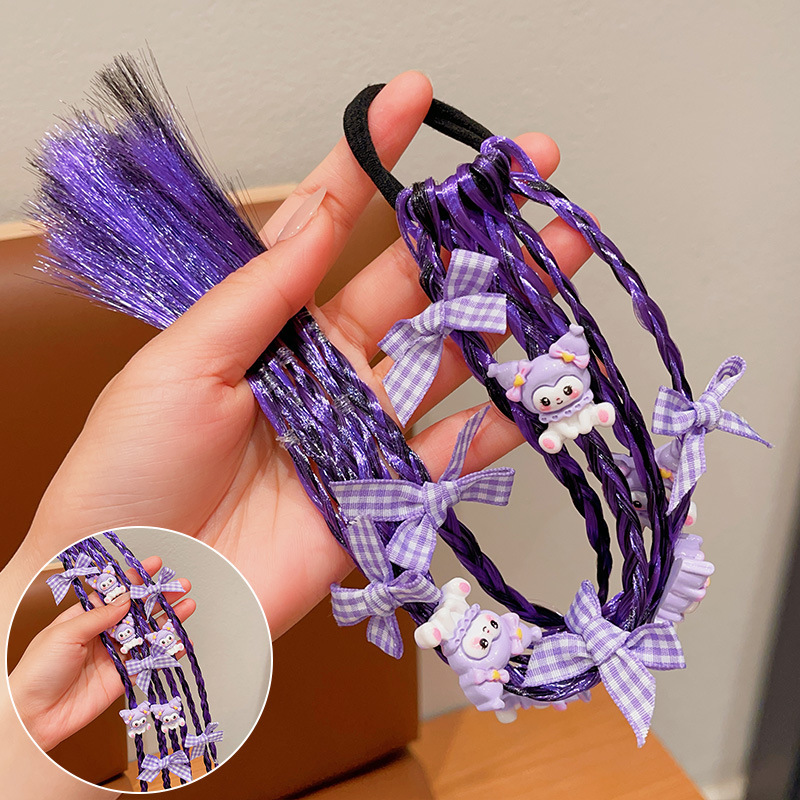 Kuromi Cute Braided Hair Tie，Kuromi Cartoon Hair Tie for Kids, Cute Braided Ponytail Holder Elastic Hair Band for Girls