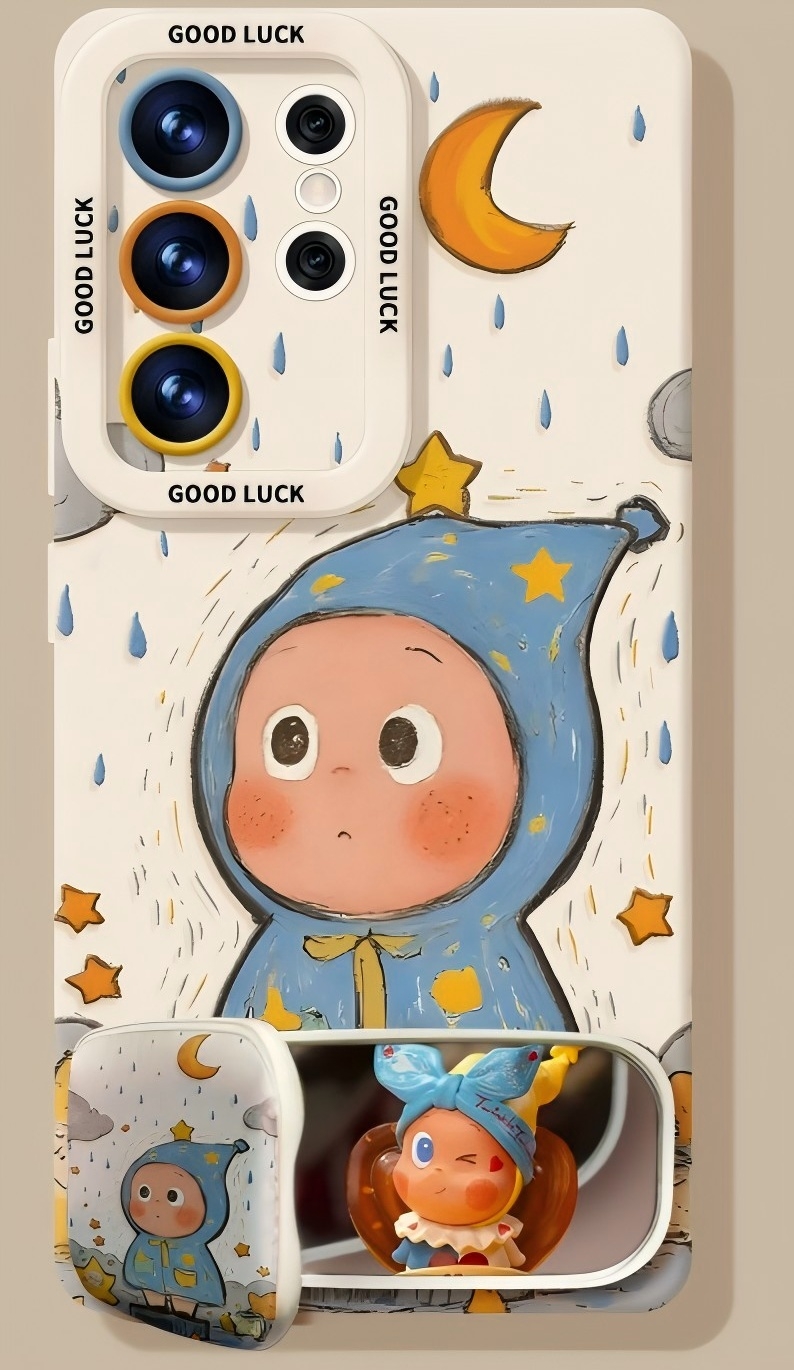 Samsung case ：Latest Cute Raincoat Doll Phone Case for Samsung Galaxy S26/S25/S24/S23/s22, Silicone Shockproof Cover with Optional Mirror Stand