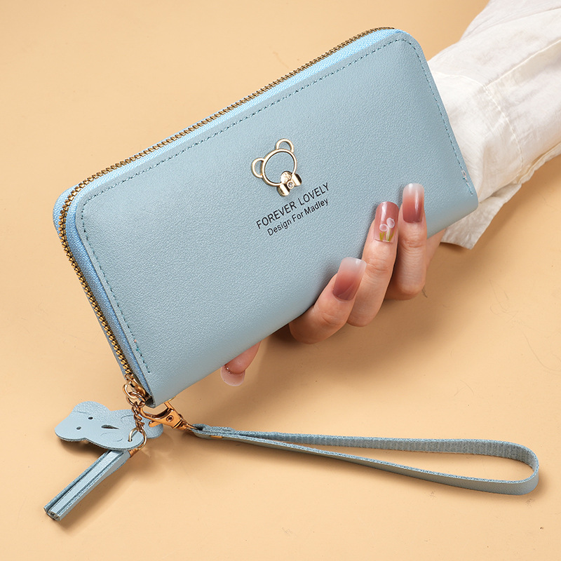 Women's wallets:Bear Tassel Long Zipper Wallet, Multi-Function Card Holder Phone Purse