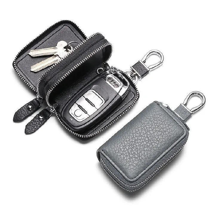 Men's Soft Leather Zipper Key Case, Portable Mini Car Key Holder Pouch， car key holder pouch, mini zipper key bag, portable key organizer