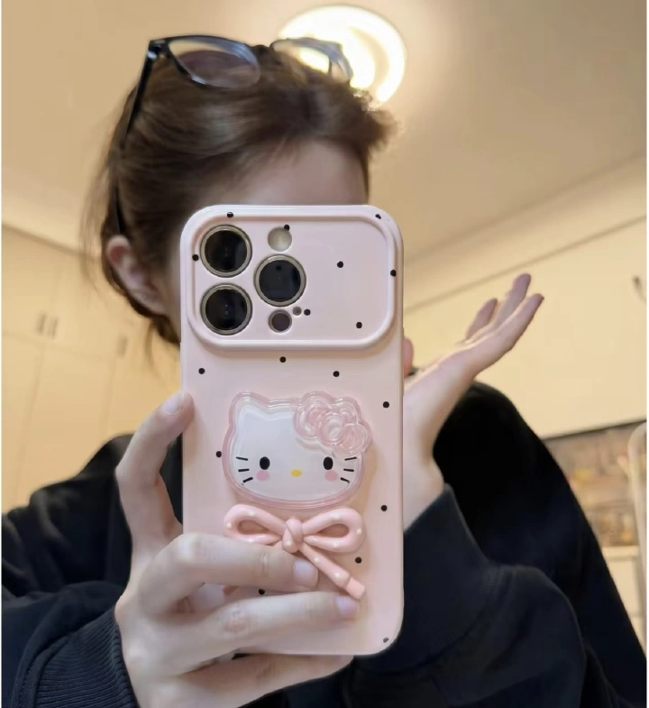 iPhone case; iPhone11 /iPhone12/ iPhone13/ iPhone14 /iPhone15/iPhone16/iPhone17,Cute 3D Bowknot Kitty  Full Coverage Shockproof Silicone Cover, Fashion Cartoon Protective Case for Women Girls