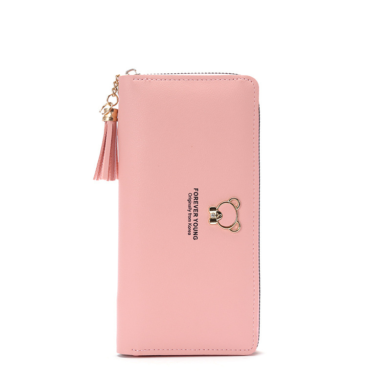 Women's wallets:Bear Tassel Long Zipper Wallet, Multi-Function Card Holder Phone Purse