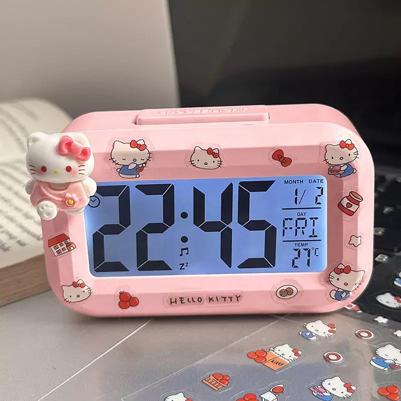 Hello Kitty Digital Alarm Clock, Multi-function LED Clock with Time/Date/Temperature Display for Students & Kids Bedroom