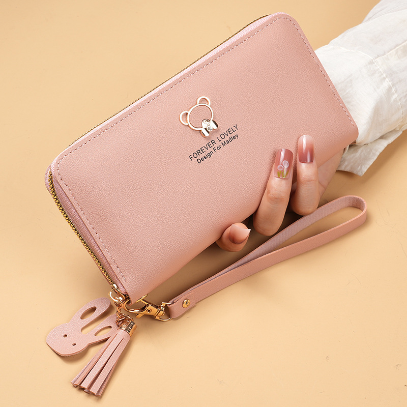 Women's wallets:Bear Tassel Long Zipper Wallet, Multi-Function Card Holder Phone Purse