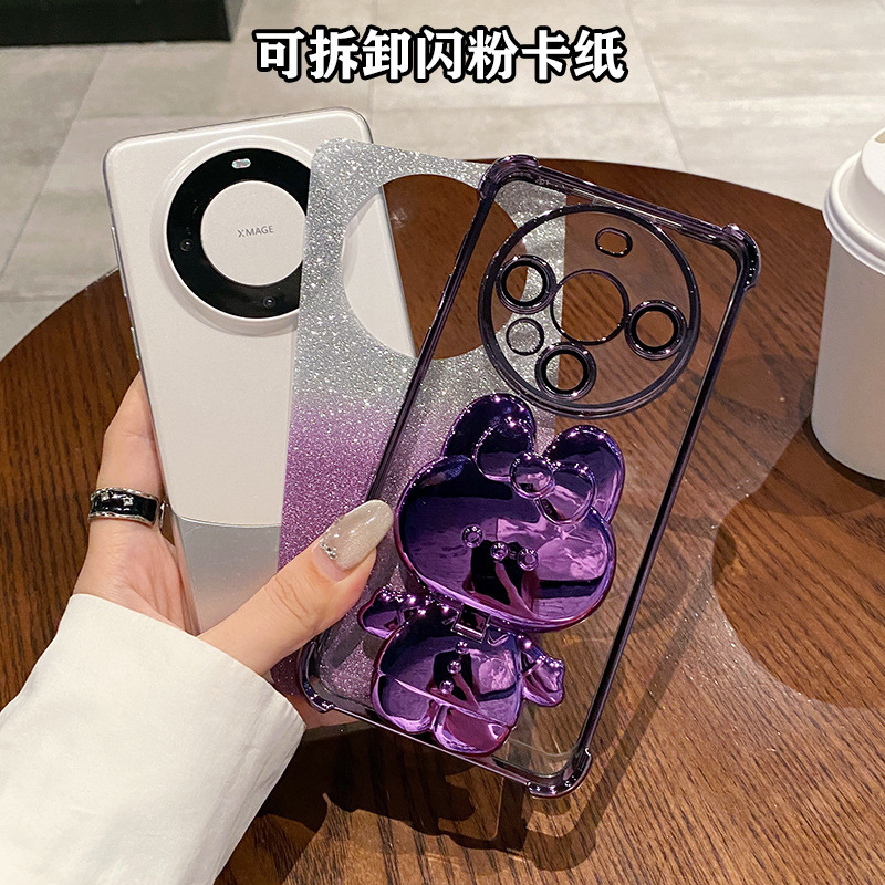 Infinix case:Cute Rabbit Stand Phone Case for infinix note60/spark40/40pro,Infinix Hot 60i/Hot 50 , Electroplated Glitter Shockproof Cover with Lens Protector, Magnetic Bracket