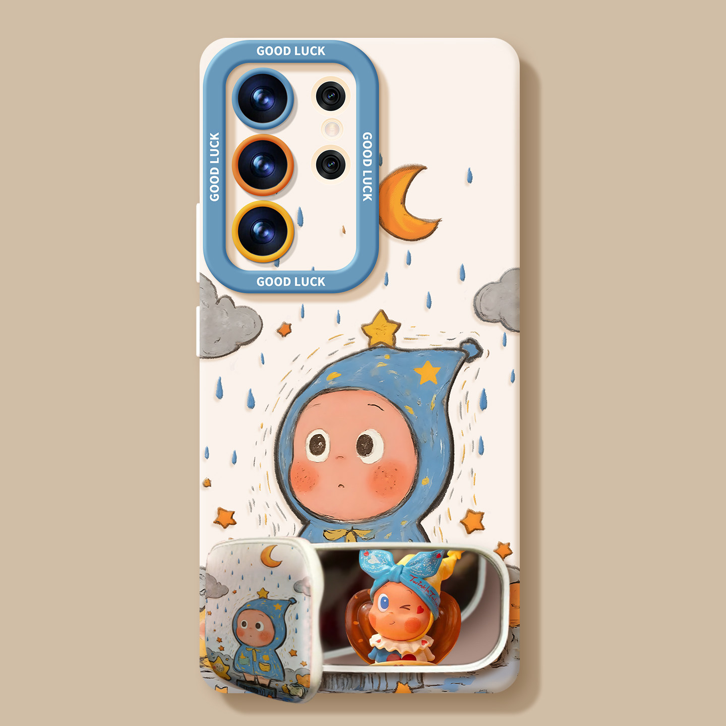 Samsung case ：Latest Cute Raincoat Doll Phone Case for Samsung Galaxy S26/S25/S24/S23/s22, Silicone Shockproof Cover with Optional Mirror Stand