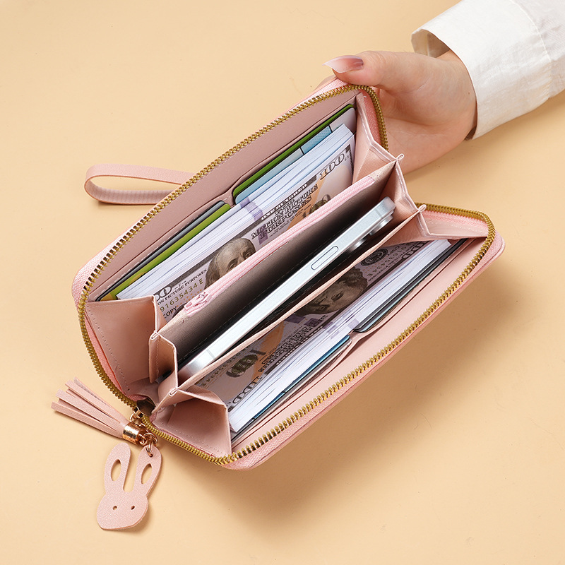 Women's wallets:Bear Tassel Long Zipper Wallet, Multi-Function Card Holder Phone Purse