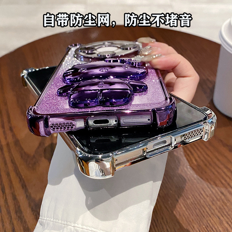 Infinix case:Cute Rabbit Stand Phone Case for infinix note60/spark40/40pro,Infinix Hot 60i/Hot 50 , Electroplated Glitter Shockproof Cover with Lens Protector, Magnetic Bracket