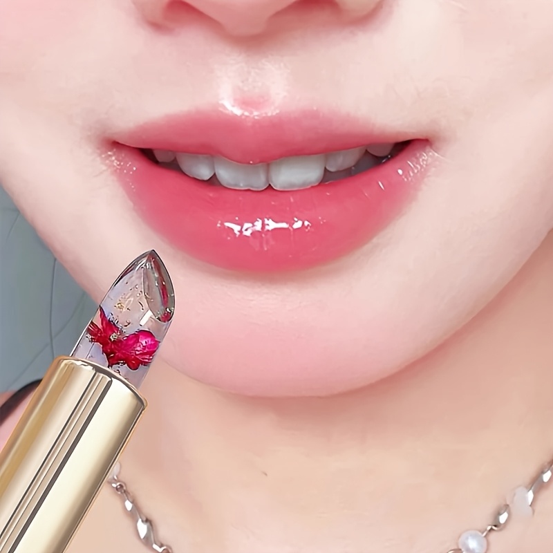 Pack of 2 Crystal Flower Jelly Lipstick, Color-Changing Lipstick, Long-Lasting Nourishing Lip Balm, Moisturizing Magic Temperature Color-Change Lip Gloss