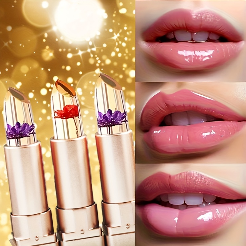 Pack of 2 Crystal Flower Jelly Lipstick, Color-Changing Lipstick, Long-Lasting Nourishing Lip Balm, Moisturizing Magic Temperature Color-Change Lip Gloss
