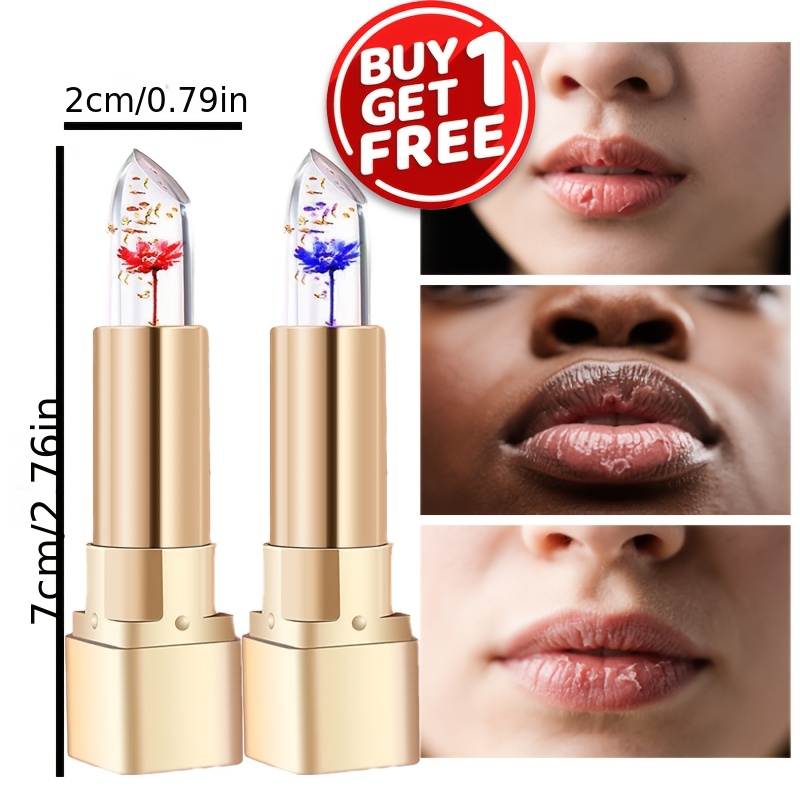 Pack of 2 Crystal Flower Jelly Lipstick, Color-Changing Lipstick, Long-Lasting Nourishing Lip Balm, Moisturizing Magic Temperature Color-Change Lip Gloss