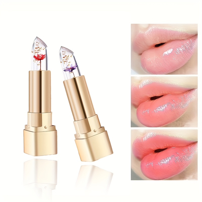 Pack of 2 Crystal Flower Jelly Lipstick, Color-Changing Lipstick, Long-Lasting Nourishing Lip Balm, Moisturizing Magic Temperature Color-Change Lip Gloss