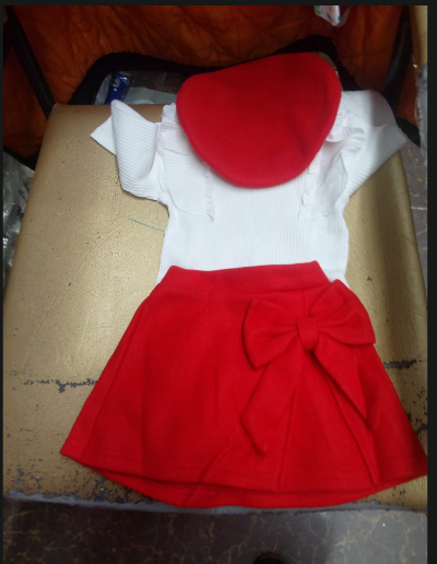 3-Piece Baby Toddler Outfit Set Long Sleeve Striped Top Skort Beret Hat Set Embellished Girls Clothing Set Fashion Kids Clothing Sets Baby Girls Clothing