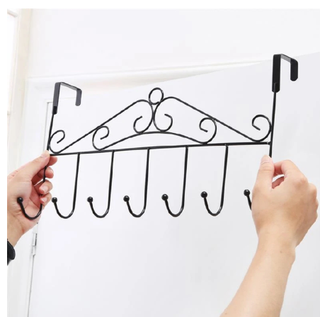 Over the Door Hanger Punch-free Clothes Hat Bag Hook for Kitchen Bathroom Towel Hook Key Holder Metal Hanger Bracket 7 Hooks