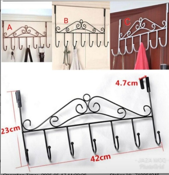 Over the Door Hanger Punch-free Clothes Hat Bag Hook for Kitchen Bathroom Towel Hook Key Holder Metal Hanger Bracket 7 Hooks