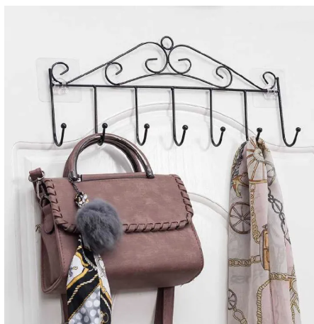 Over the Door Hanger Punch-free Clothes Hat Bag Hook for Kitchen Bathroom Towel Hook Key Holder Metal Hanger Bracket 7 Hooks