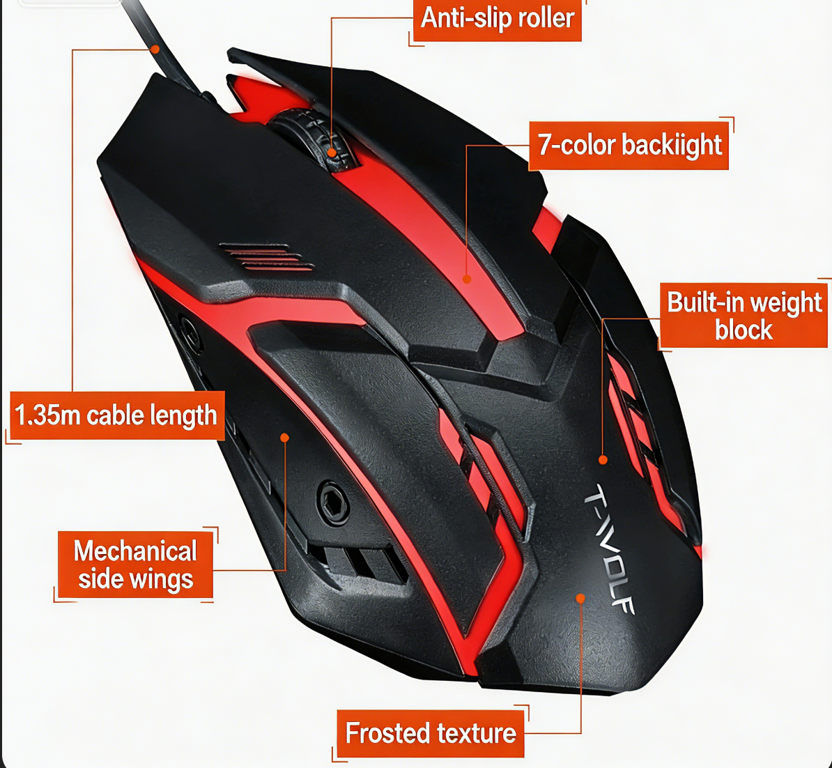 Lei Lang V1 wired mouse, USB illuminated mouse, desktop computer, laptop universal