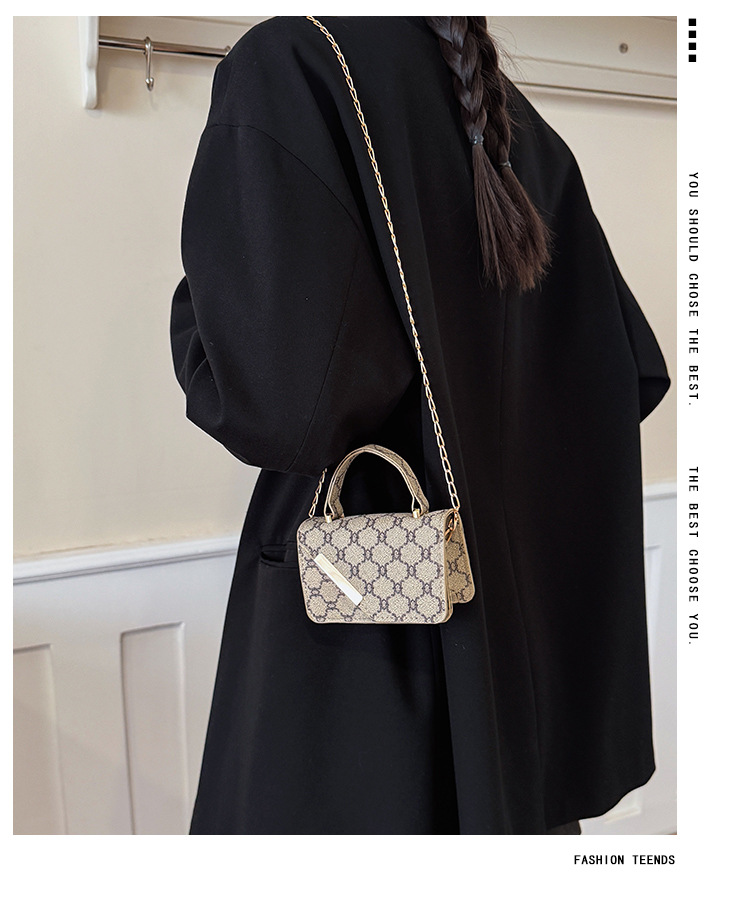 1Pc New 2026 Summer Vintage Printed Fashion Bag Texture Trendy Chain Crossbody Bag Shoulder Bag Handbag Square Bag For Women Daily Commute