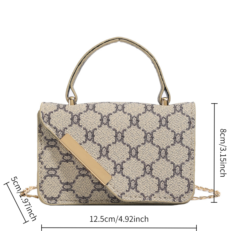 1Pc New 2026 Summer Vintage Printed Fashion Bag Texture Trendy Chain Crossbody Bag Shoulder Bag Handbag Square Bag For Women Daily Commute