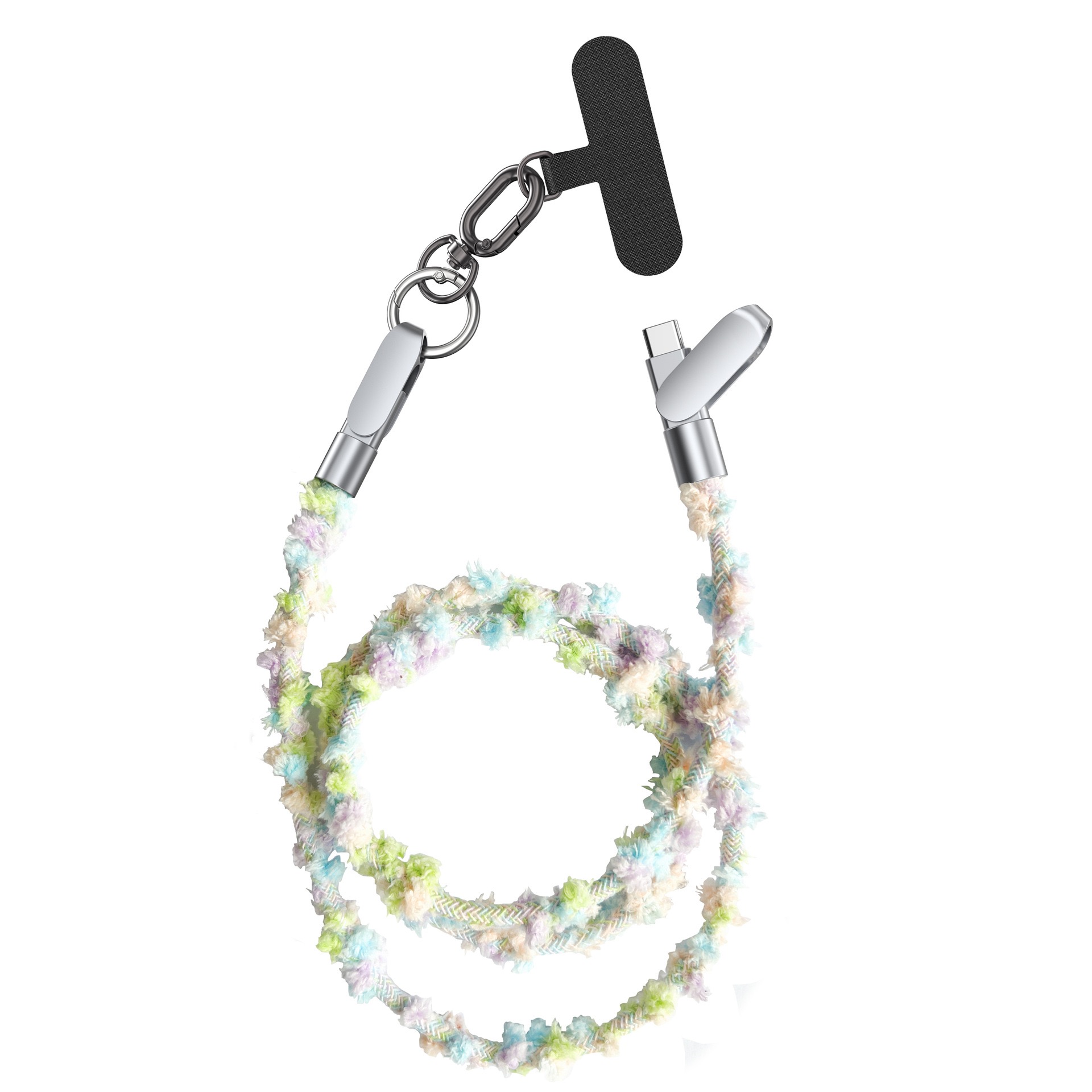 Lanyard USB Cable 2 in 1 PD Fast Charging Type-C Wrist Crossbody Phone Charger Braided Portable Data Line for Outdoor Daily Use