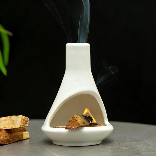 Ceramic Mini Chiminea Incense Burner – Zen Home Decor with Ash Catcher