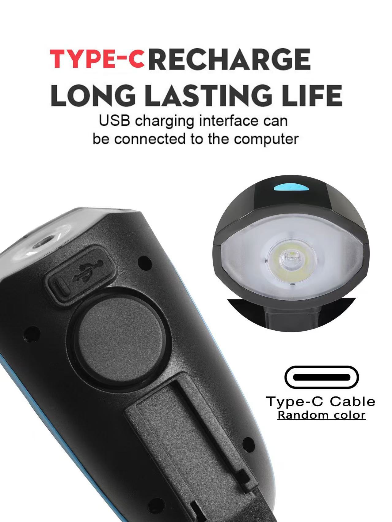 USB Waterproof LED Bicycle Light With One Hundred and Twenty dB Bicycle Bell, Front and Rear Light Set, Mountain Bike Headlight Bicycle