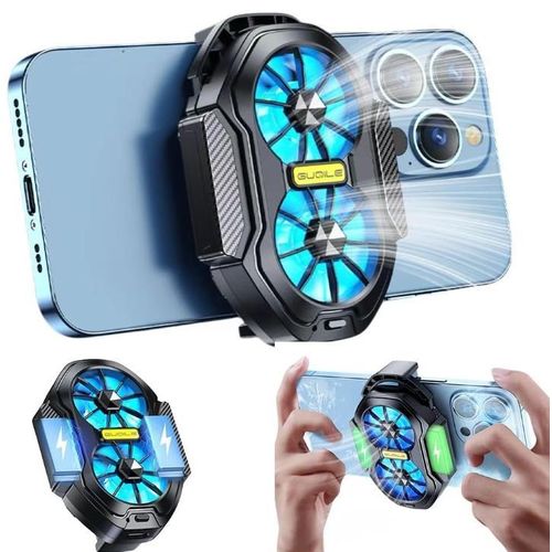 Dual-head Mobile Phone Cooler - LED Cooling Fan, 2-Speed, Portable, Compatible with Most Smartphones