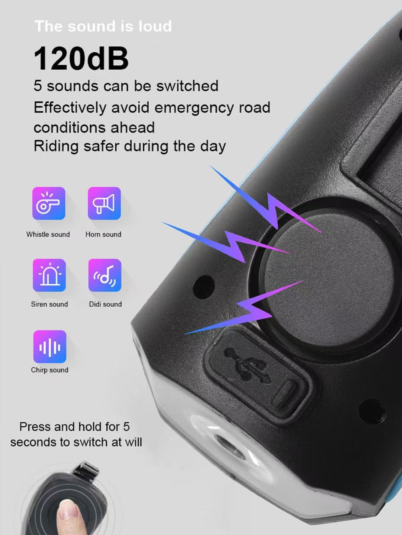 USB Waterproof LED Bicycle Light With One Hundred and Twenty dB Bicycle Bell, Front and Rear Light Set, Mountain Bike Headlight Bicycle