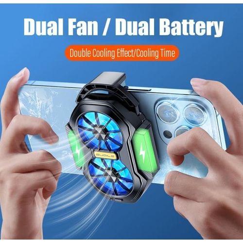 Dual-head Mobile Phone Cooler - LED Cooling Fan, 2-Speed, Portable, Compatible with Most Smartphones
