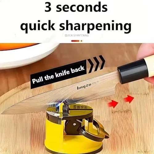 Hands-Free Knife Sharpener with Suction Cup - Portable Tungsten Carbide Quick Sharpening Tool, Sleek Metallic Finish, Sturdy Construction