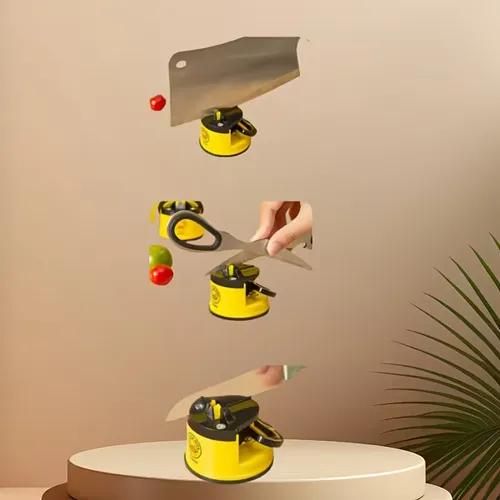 Hands-Free Knife Sharpener with Suction Cup - Portable Tungsten Carbide Quick Sharpening Tool, Sleek Metallic Finish, Sturdy Construction