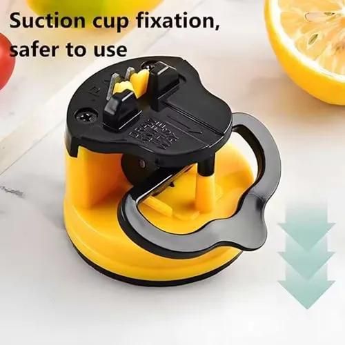 Hands-Free Knife Sharpener with Suction Cup - Portable Tungsten Carbide Quick Sharpening Tool, Sleek Metallic Finish, Sturdy Construction