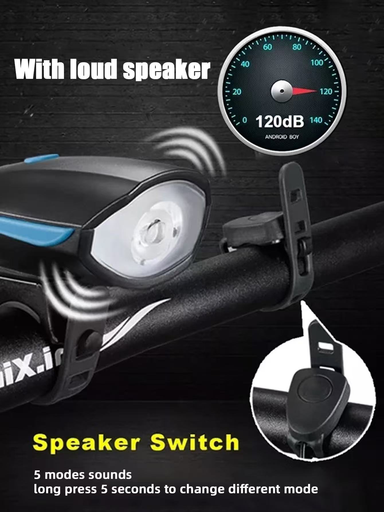 USB Waterproof LED Bicycle Light With One Hundred and Twenty dB Bicycle Bell, Front and Rear Light Set, Mountain Bike Headlight Bicycle