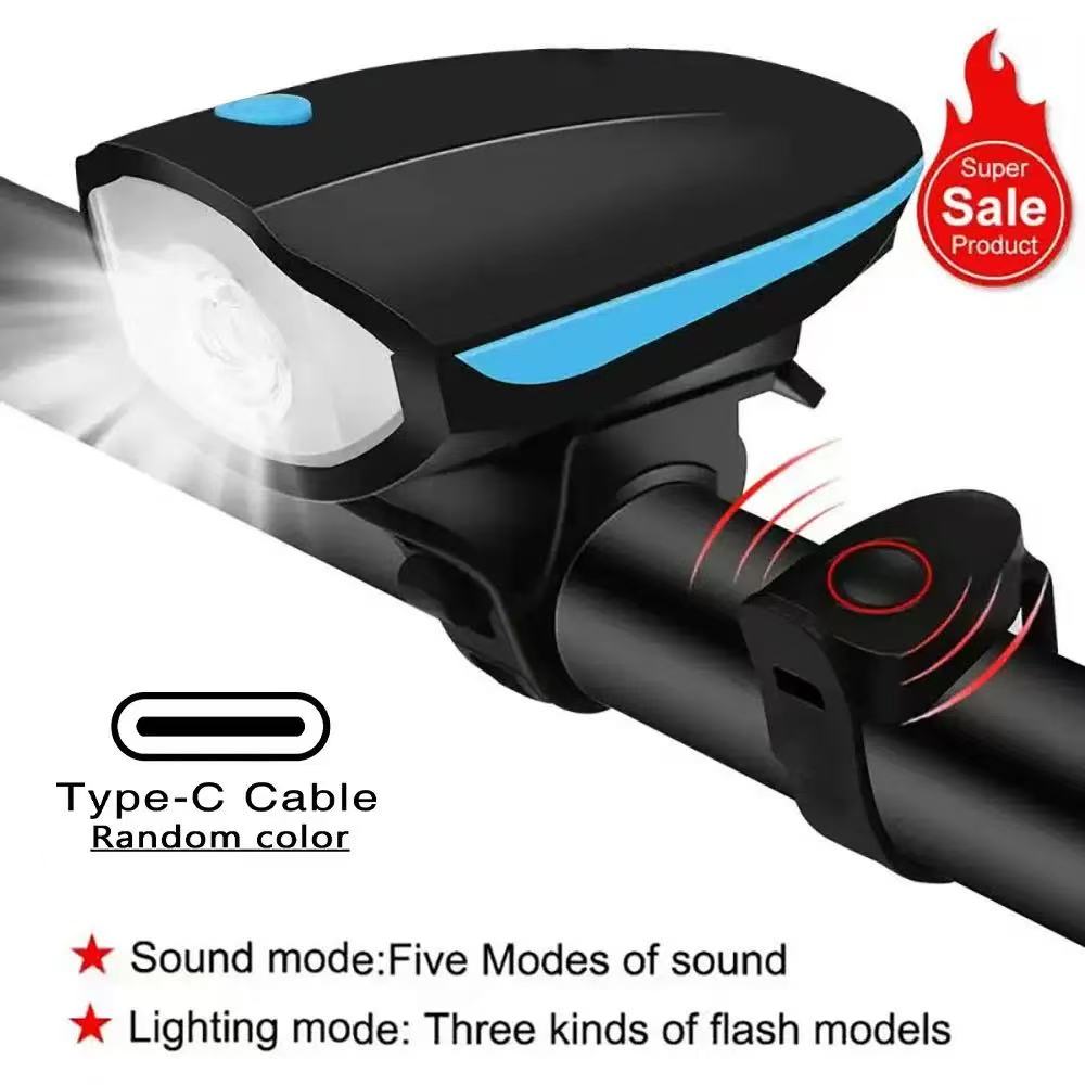 USB Waterproof LED Bicycle Light With One Hundred and Twenty dB Bicycle Bell, Front and Rear Light Set, Mountain Bike Headlight Bicycle