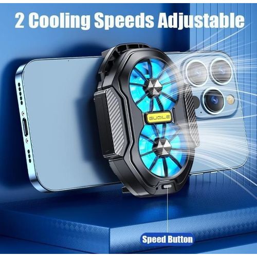Dual-head Mobile Phone Cooler - LED Cooling Fan, 2-Speed, Portable, Compatible with Most Smartphones