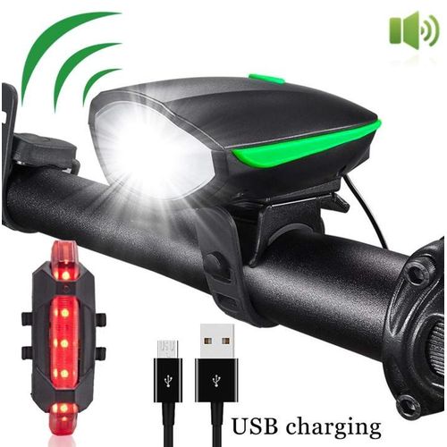 USB Waterproof LED Bicycle Light With One Hundred and Twenty dB Bicycle Bell, Front and Rear Light Set, Mountain Bike Headlight Bicycle