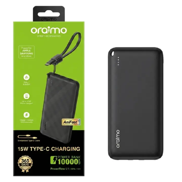 Oraimo Power Bank 10000mAh 15W Fast Charging Type-C Port Portable External Battery for Smartphones Smart Phones Tablets Laptops & Accessories Multi-Layer Protection Slim Pocket Size PowerBank
