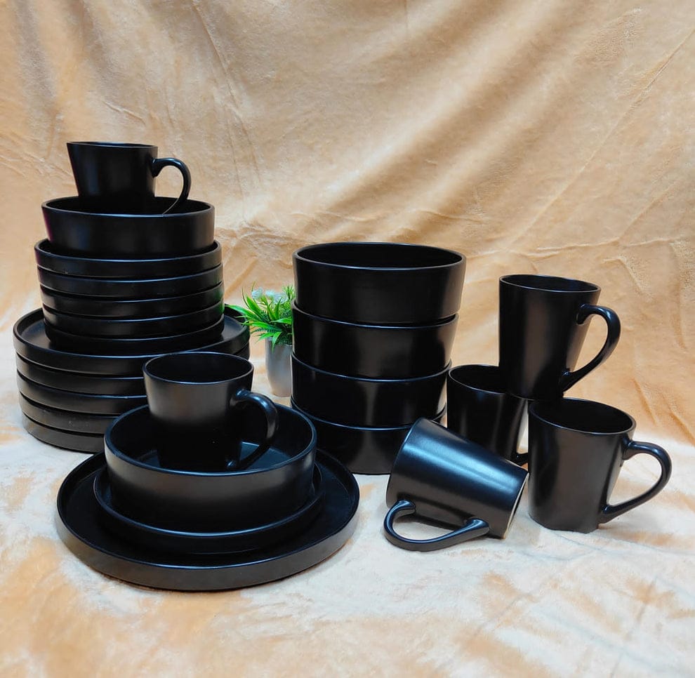 24 black dinner set 
6plates
6 side plates 
6 bowls
6 Cups