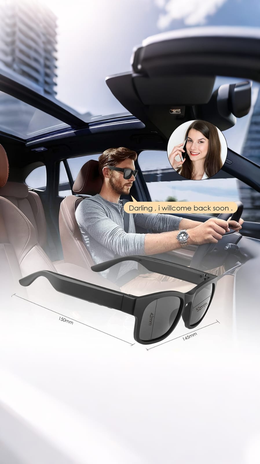 Smart Bluetooth Audio Sunglasses Wireless UV Protection Glasses