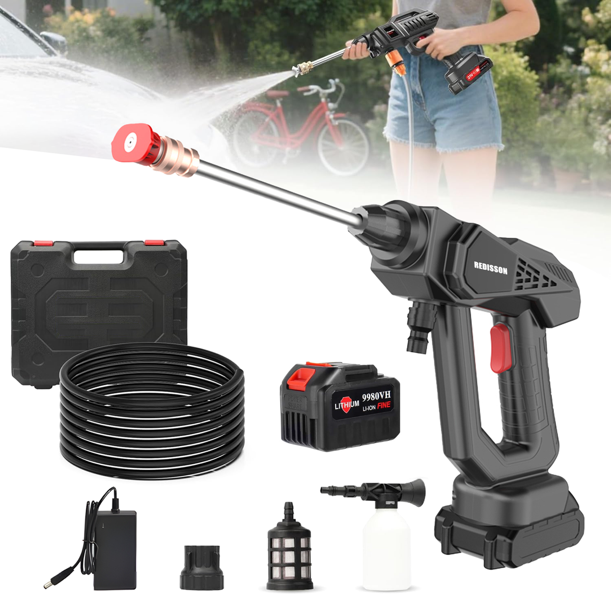 Multi-function Cordless High-Pressure Power Washer /Cleaning Tool Gun 96V