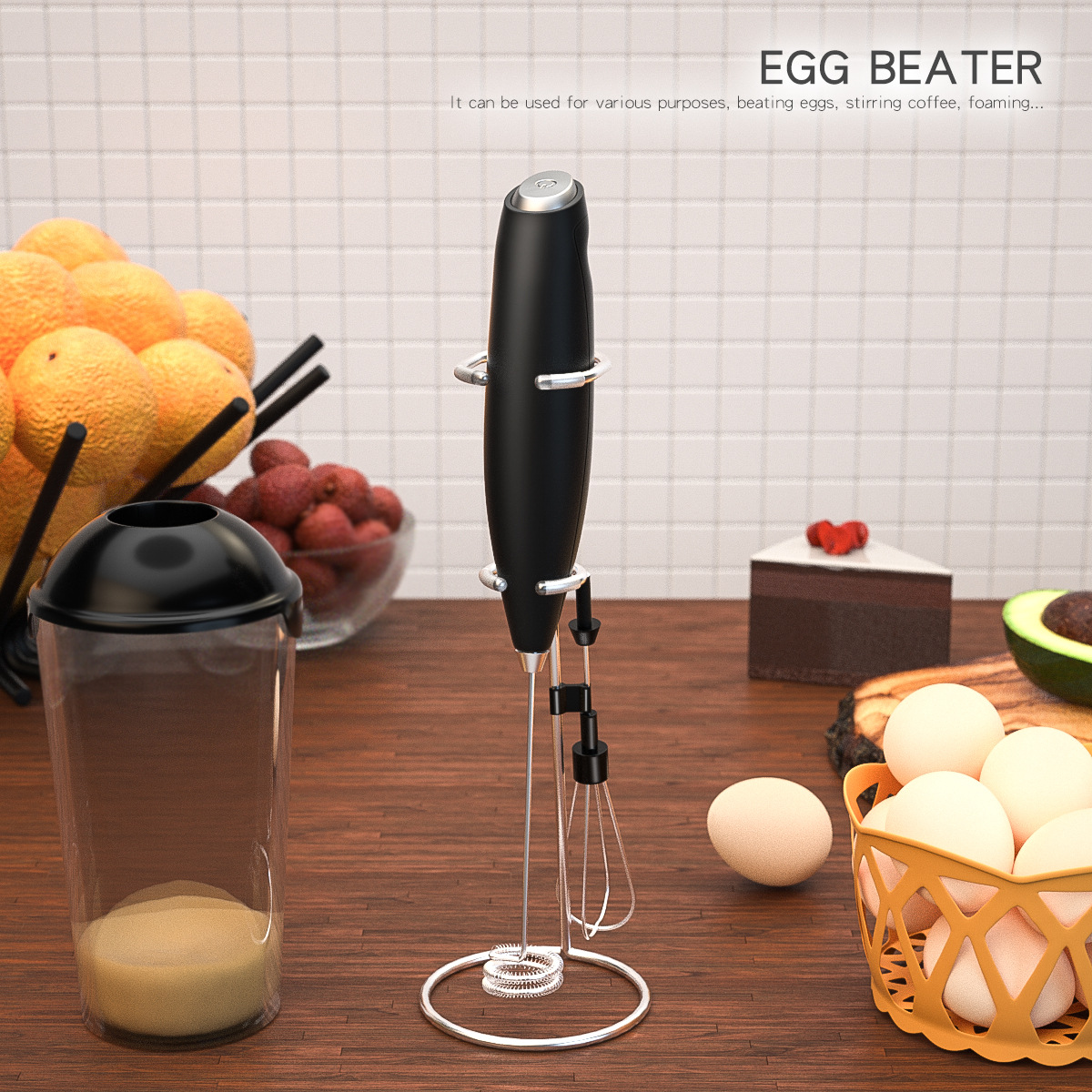 Handheld Electric Milk Frother/Egg Beater with Stainless Steel Stand